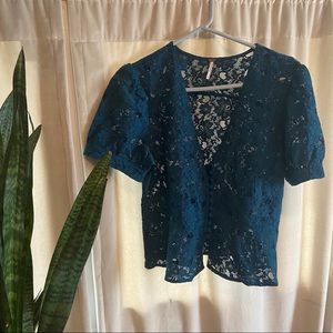 Free People Lace Peplum Button Up Top